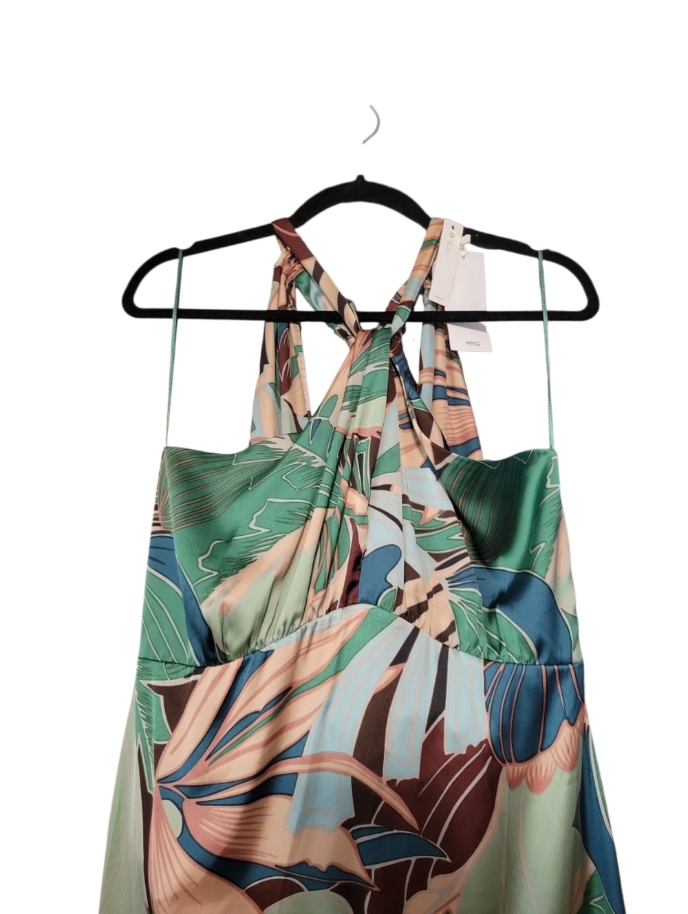 NWT- Mango Green and Teal Tropical Halter Maxi Dress - Picture 4 of 13